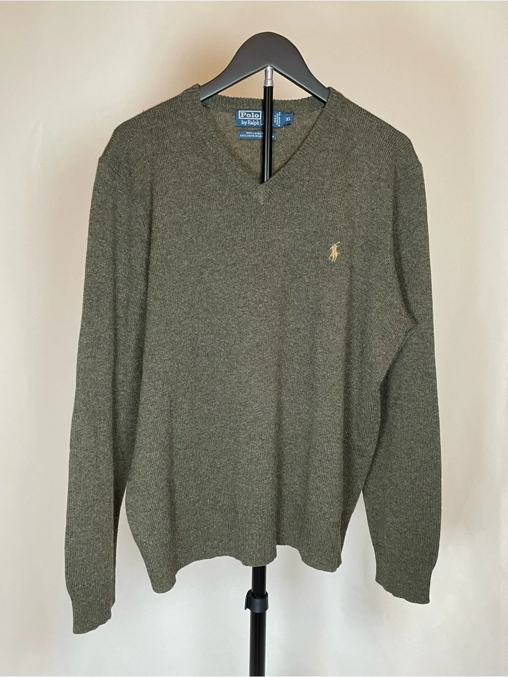 Polo by Ralph Lauren Olive Green V-Neck Sweater with Polo Pony